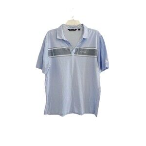 Travis Mathew Mens L Blue Gray Striped Golf Embroidered Pima Cotton Polo Shirt